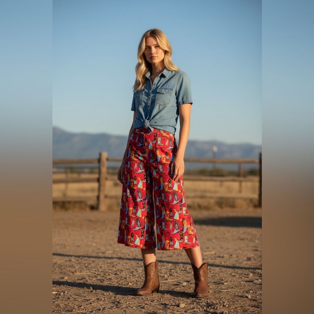Bechamel Red Western Boot Trouser Skirt sz 14